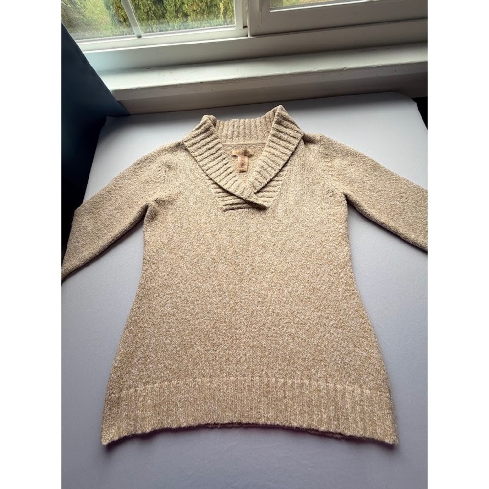 Covington Womens Beige Marl Shawl Collar V-Neck Knit Sweater Small